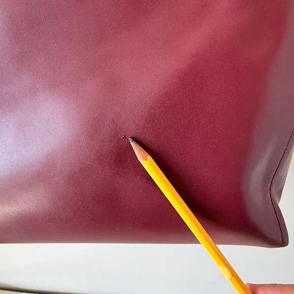 Kate Spade New York Burgundy Leather Large Tote Bag Minimalist Work Chic Preppy - Picture 14 of 15